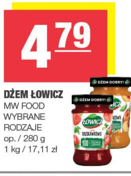 Łowicz Dżem truskawkowy z truskawek kaszubskich o obniżonej zawartości cukrów 280 g