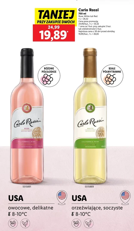 Carlo Rossi California White Wino białe półwytrawne kalifornijskie 750 ml