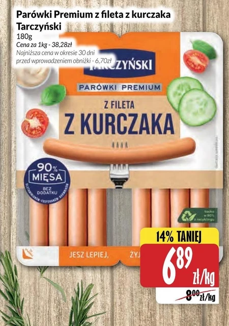 Tarczyński Parówki premium z fileta z kurczaka 180 g (2 x 90 g)