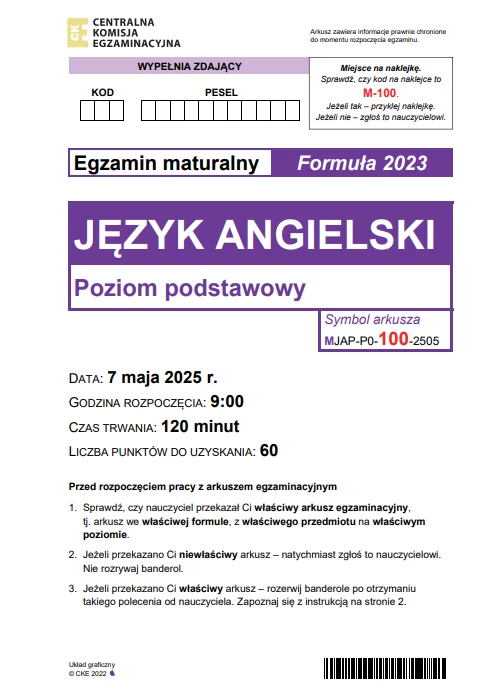Matura 2025. Język angielski, poziom podstawowy - strona 1