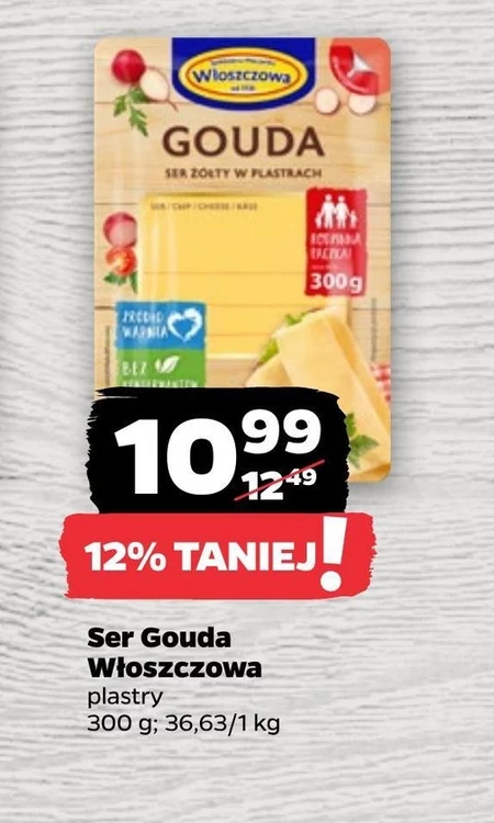 Włoszczowa Ser żółty gouda w plastrach 300 g