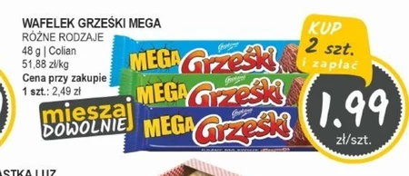Grześki Mega Wafel przekładany kremem orzechowym 48 g
