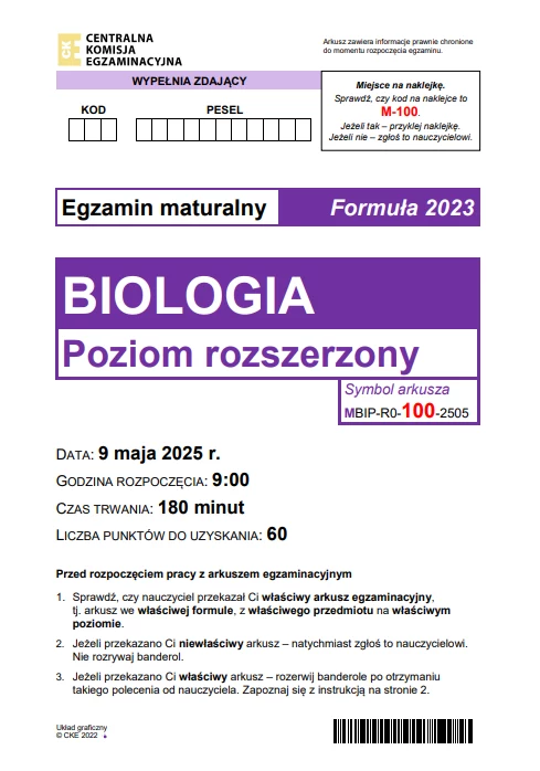 Matura 2025. Biologia, poziom rozszerzony. Arkusz CKE - strona 1