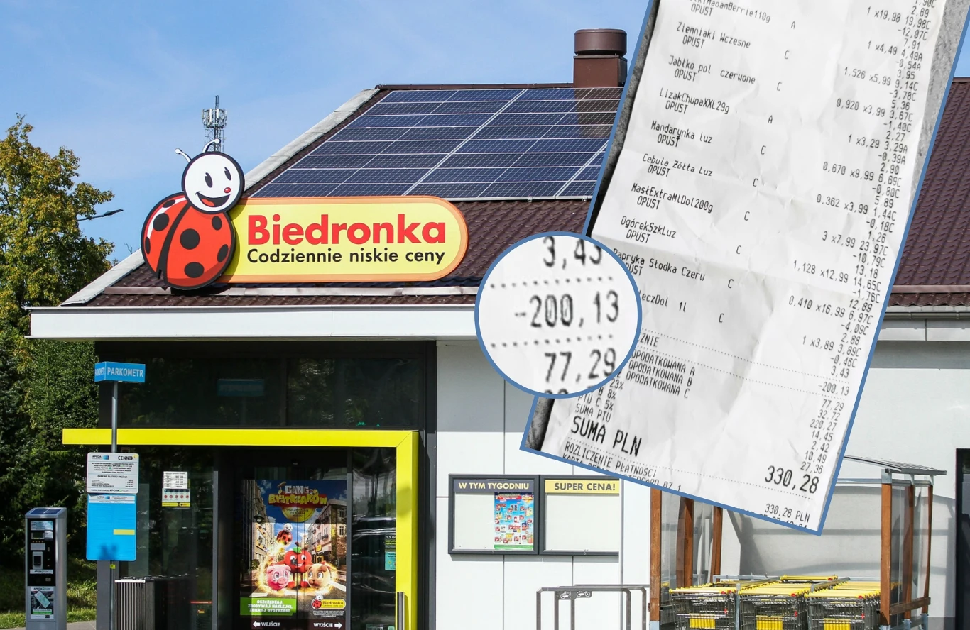 300 zł do zapłaty i 200 zł rabatu. Kobieta zrobiła zakupy w Biedronce 300 zł do zapłaty i 200 zł rabatu. Kobieta zrobiła zakupy w Biedronce