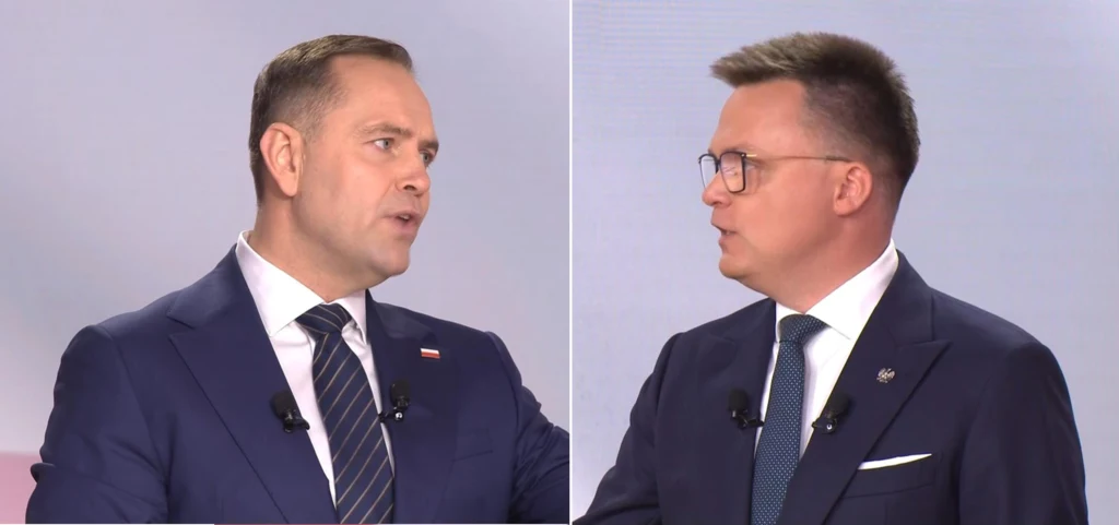 Spięcie Karola Nawrockiego z Szymonem Hołownią podczas debaty prezydenckiej Spięcie Karola Nawrockiego z Szymonem Hołownią podczas debaty prezydenckiej