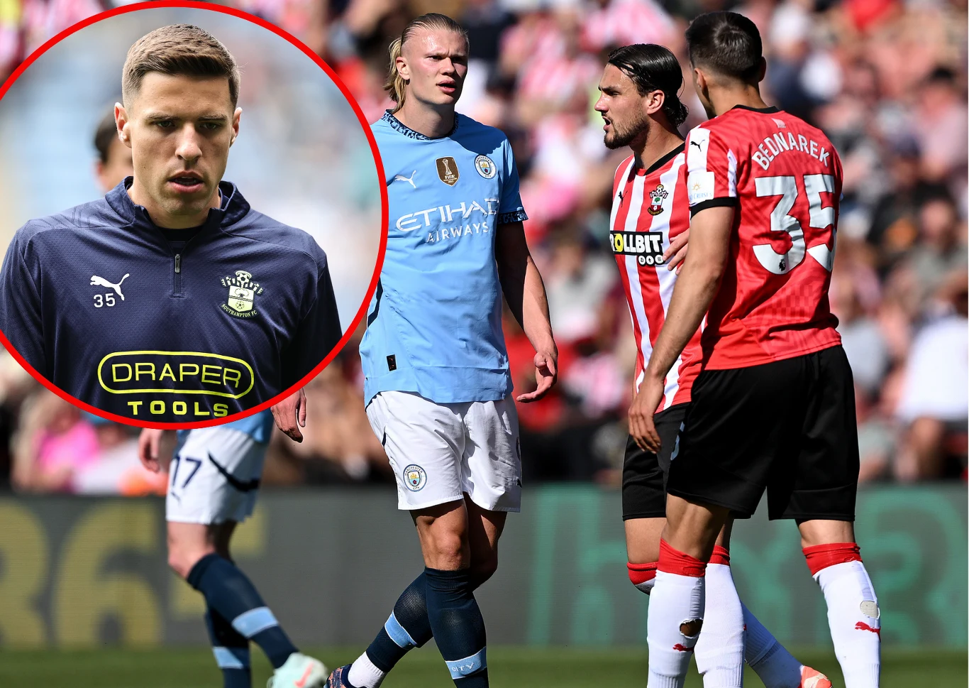 Jan Bednarek był pierwszoplanową postacią meczu Southampton - Manchester City Jan Bednarek był pierwszoplanową postacią meczu Southampton - Manchester City