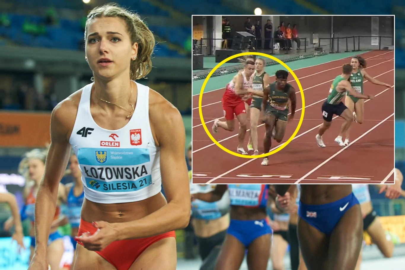 Karolina Łozowska w sobotę biegła w sztafecie 4x100 m, a w niedzielę - 4x400 m. W niej zaś Daniel Sołtysiak pechowo zaczął swoją zmianę, od zderzenia z Irlandką Karolina Łozowska w sobotę biegła w sztafecie 4x100 m, a w niedzielę - 4x400 m. W niej zaś Daniel Sołtysiak pechowo zaczął swoją zmianę, od zderzenia z Irlandką