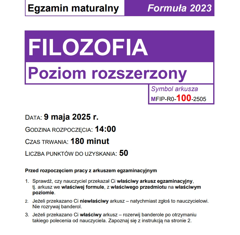 Arkusz maturalny z filozofii 2025
