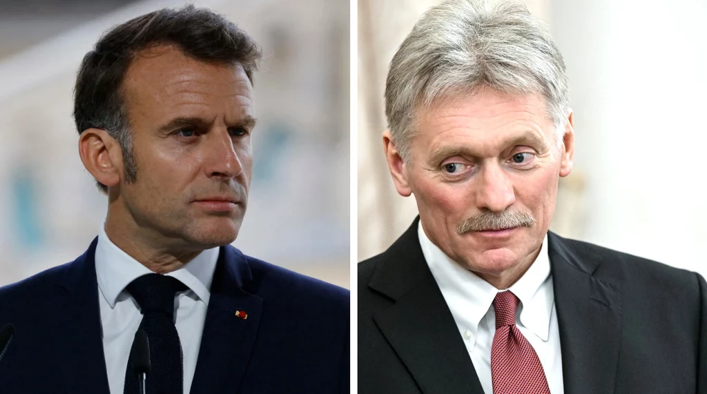 Prezydent Francji Emmanuel Macron i rzecznik Kremla Dmitrij Pieskow Prezydent Francji Emmanuel Macron i rzecznik Kremla Dmitrij Pieskow