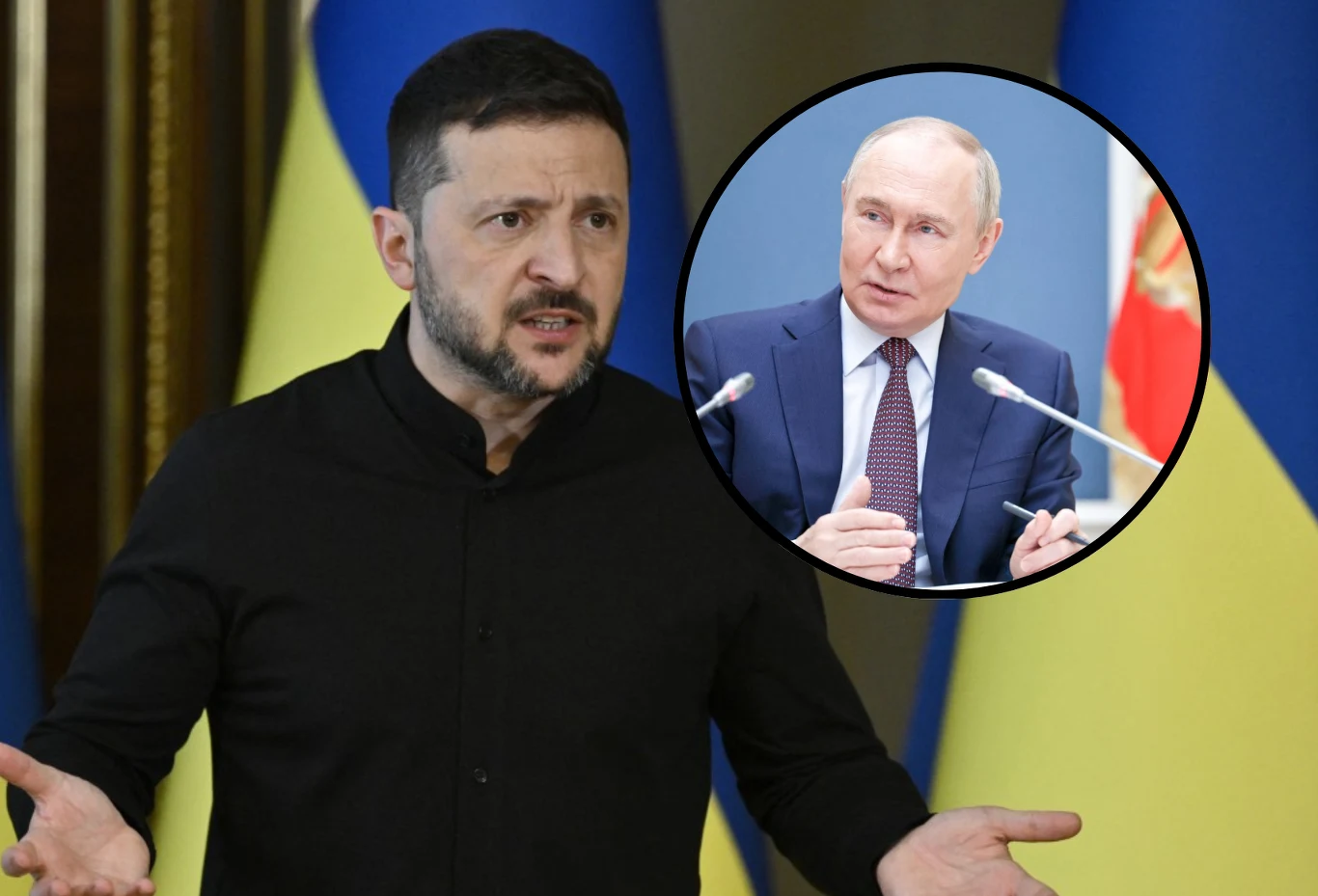 Ukraina i Rosja mają w czwartek rozpocząć negocjacje w Stambule Dwie osoby w kontekście politycznym, prawdopodobnie podczas wystąpień publicznych. W tle flagi w kolorach narodowych. Centralna postać ma gesty wskazujące na zaangażowaną rozmowę.