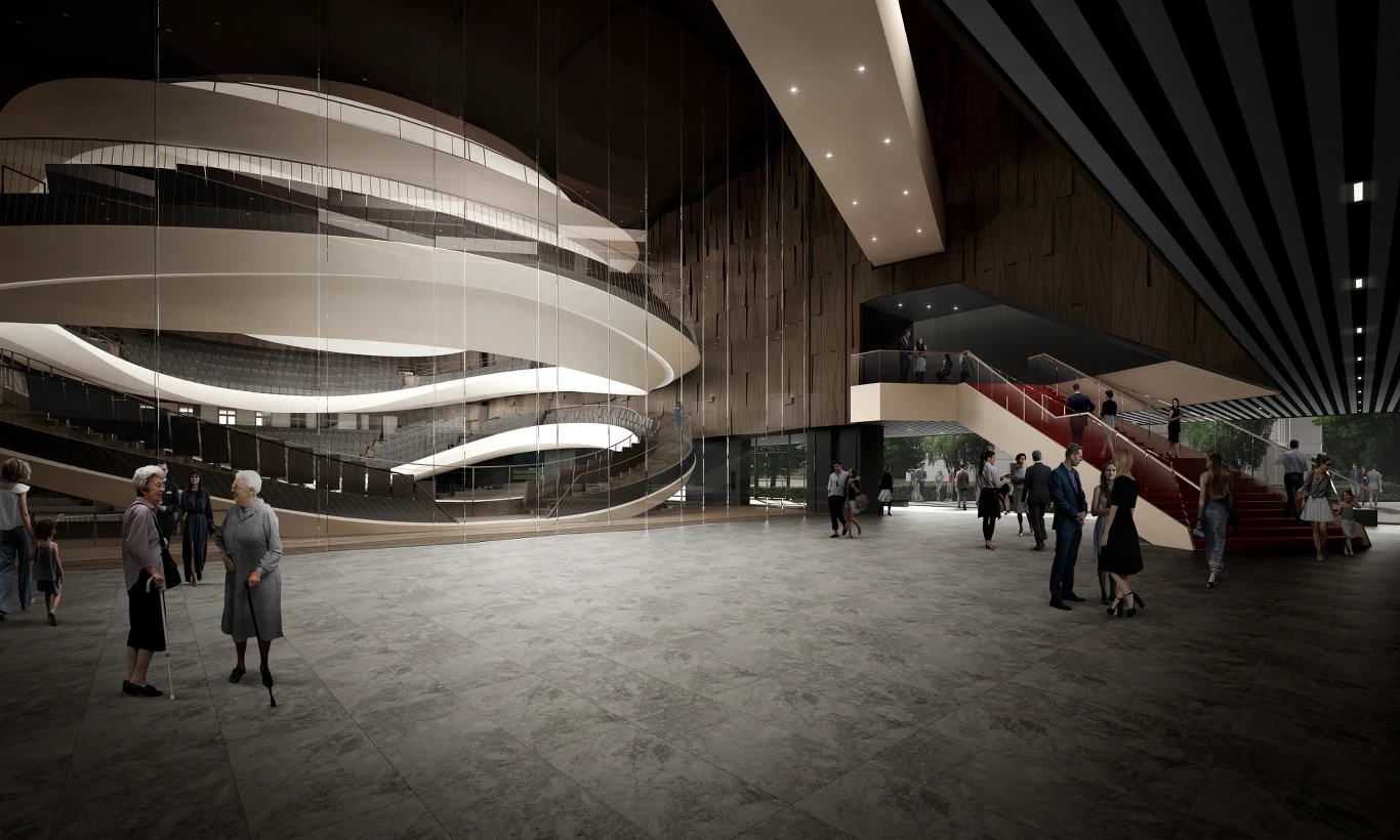 Wizualizacja foyer w nowej siedzibie Sinfonii Varsovii