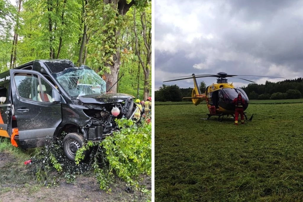 Granice. Sześć osób poszkodowanych w wypadku. Bus uderzył w drzewo, lądował śmigłowiec LPR Granice. Sześć osób poszkodowanych w wypadku. Bus uderzył w drzewo, lądował śmigłowiec LPR