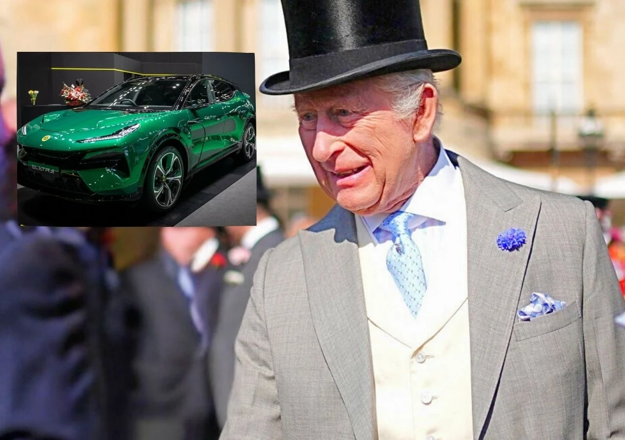 Król Karol III i samochód Lotus Eletre Król Karol III i samochód Lotus Eletre