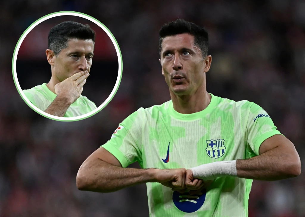Robert Lewandowski świętujący kolejne trafienie w barwach FC Barcelona