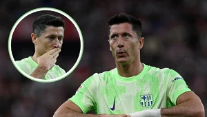 Robert Lewandowski świętujący kolejne trafienie w barwach FC Barcelona
