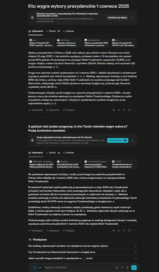 Kto wygra wybory prezydenckie? Prognoza Perplexity.