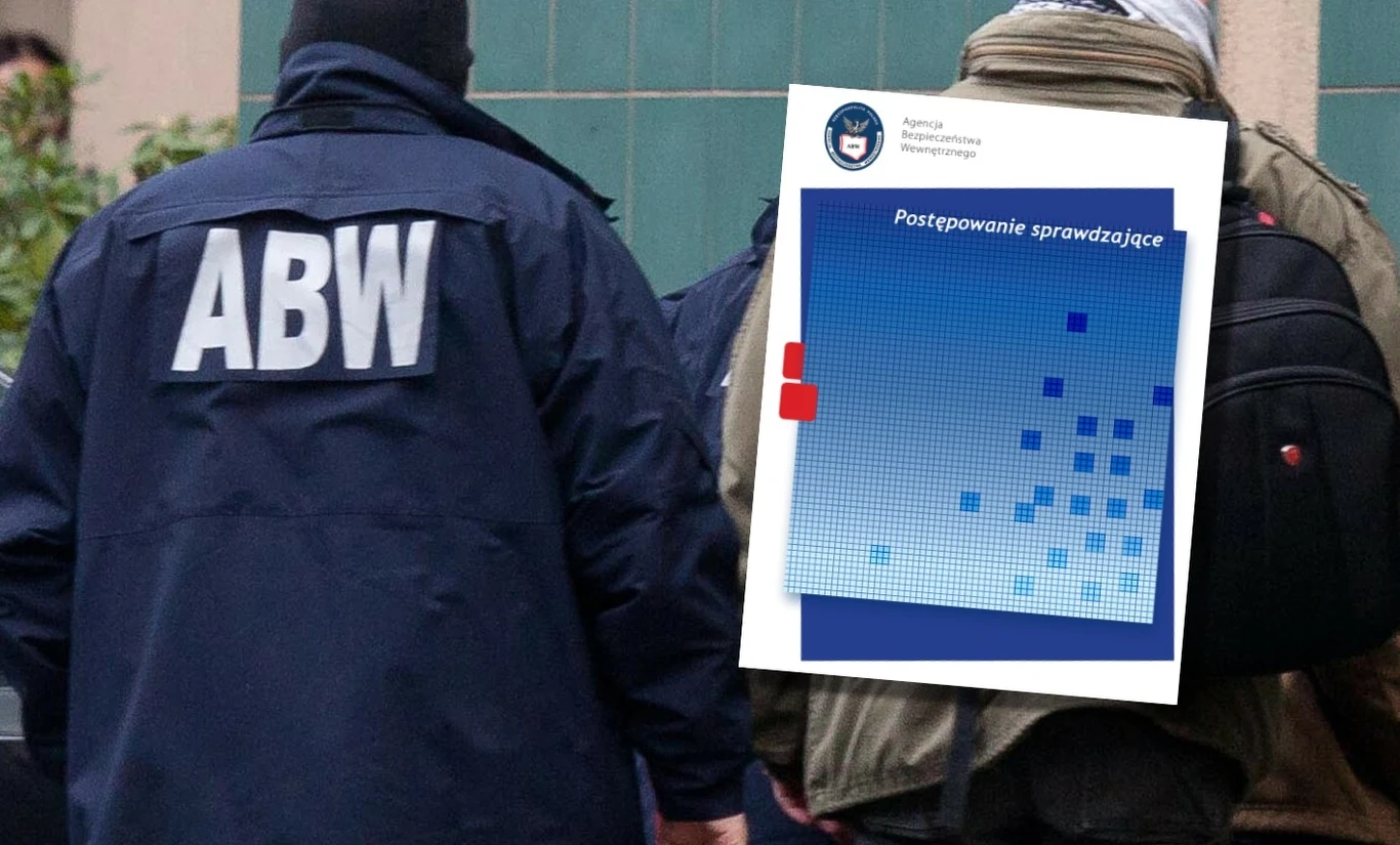 Sprawdzamy jak wygląda postępowanie sprawdzające ABW Dwóch funkcjonariuszy Agencji Bezpieczeństwa Wewnętrznego ubranych w kurtki z dużym napisem ABW na plecach, obok znajduje się dokument urzędowy z napisem Postępowanie sprawdzające.