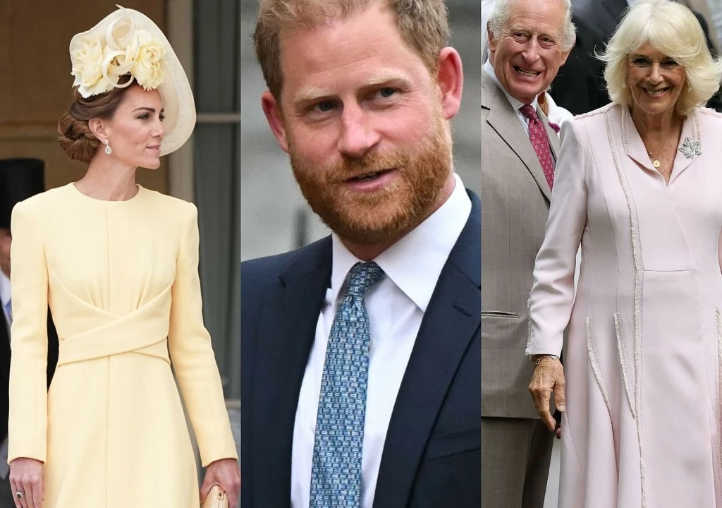 Księżna Kate, książę Harry, król Karol III i królowa Camilla