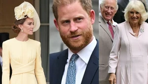 Księżna Kate, książę Harry, król Karol III i królowa Camilla