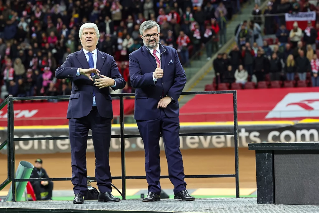 Prezydent FIM Jorge Viegas z prezesem PZM Michałem Sikorą. PGE Narodowy. Prezydent FIM Jorge Viegas z prezesem PZM Michałem Sikorą. PGE Narodowy.