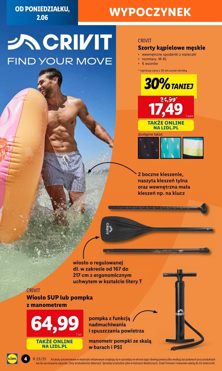 W ofercie Lidla znajdziemy też pomkę i wiosło SUP 