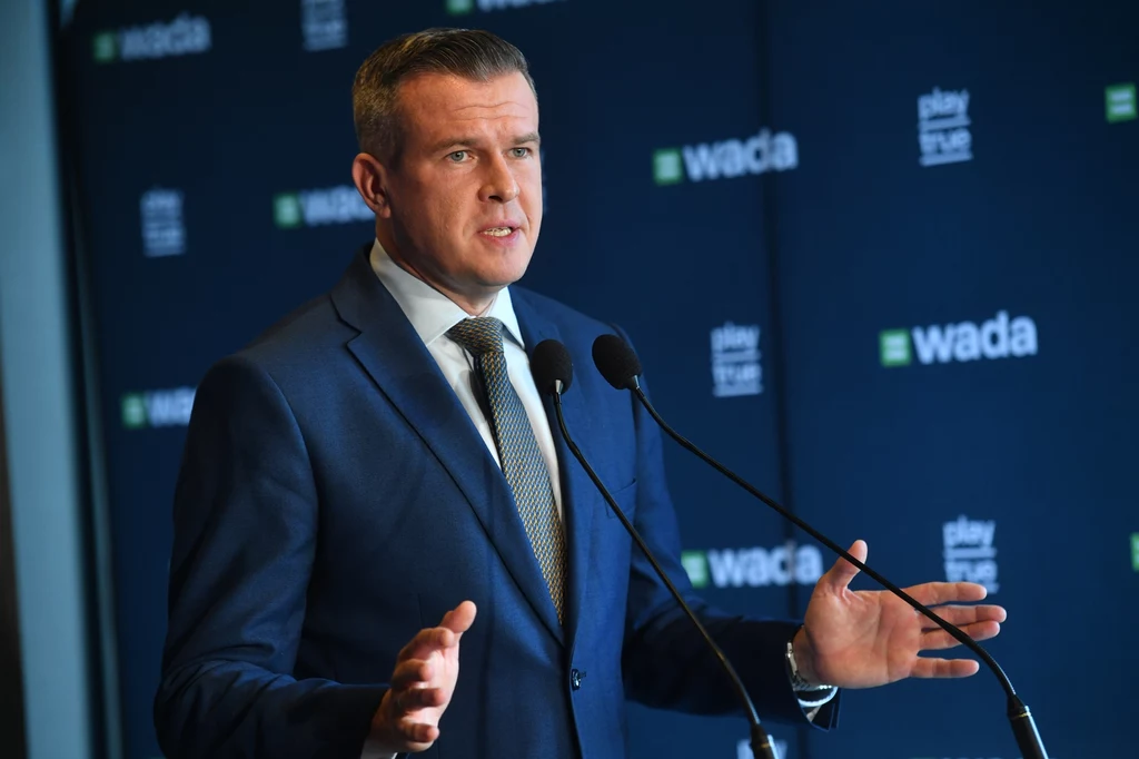Witold Bańka podczas konferencji po wygranych wyborach na szefa WADA Witold Bańka podczas konferencji po wygranych wyborach na szefa WADA