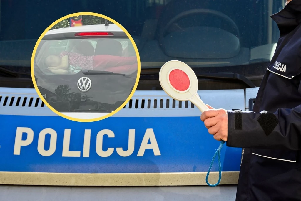 Kierowca przewoził dziecko na półce bagażnika. Kierowca przewoził dziecko na półce bagażnika.