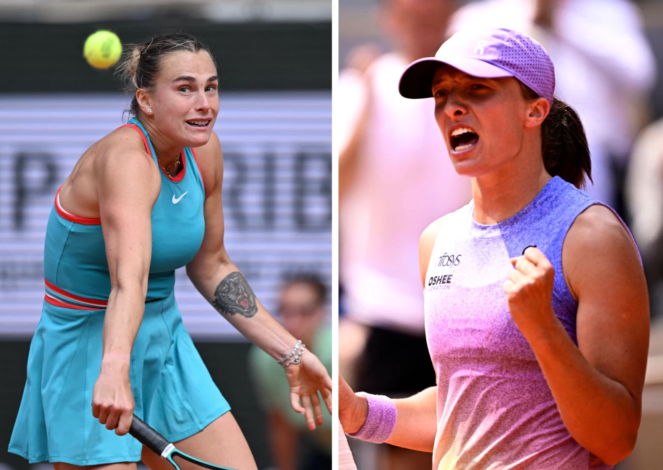 Aryna Sabalenka (L) i Iga Świątek (P)