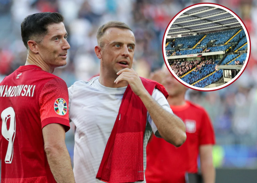 Robert Lewandowski i Kamil Grosicki, a obok zdjęcie z trybun Stadionu Śląskiego Robert Lewandowski i Kamil Grosicki, a obok zdjęcie z trybun Stadionu Śląskiego