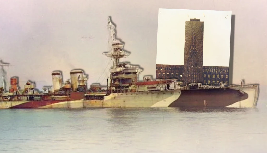 Polska otrzymała ORP Conrad od Royal Navy. W przeszłości służył jako HMS Danae. W tle ratusz w Wilhelmshaven, na którym zawieszono polską flagę Polska otrzymała ORP Conrad od Royal Navy. W przeszłości służył jako HMS Danae. W tle ratusz w Wilhelmshaven, na którym zawieszono polską flagę