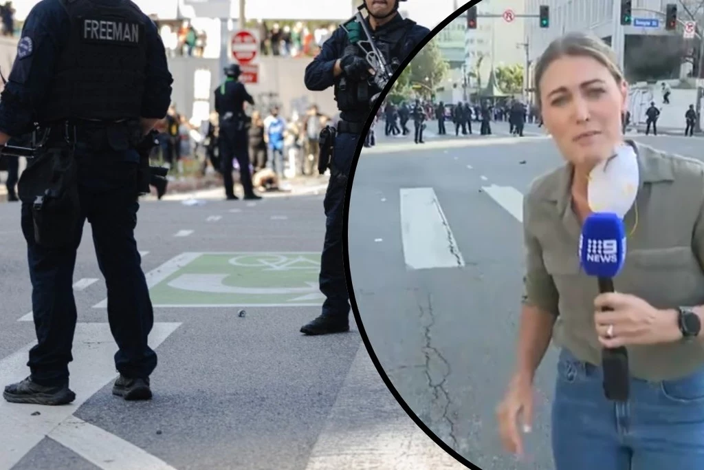 Korespondentka australijskiej telewizji trafiona gumowym pociskiem podczas protestów w Los Angeles Korespondentka australijskiej telewizji trafiona gumowym pociskiem podczas protestów w Los Angeles