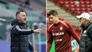 Marek Saganowski (po lewej) i Robert Lewandowski oraz Michał Probierz