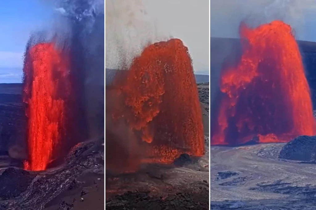 Erupcja wulkanu Kilauea na Hawajach. Fontanny lawy wzbijały się na wysokość 100 metrów