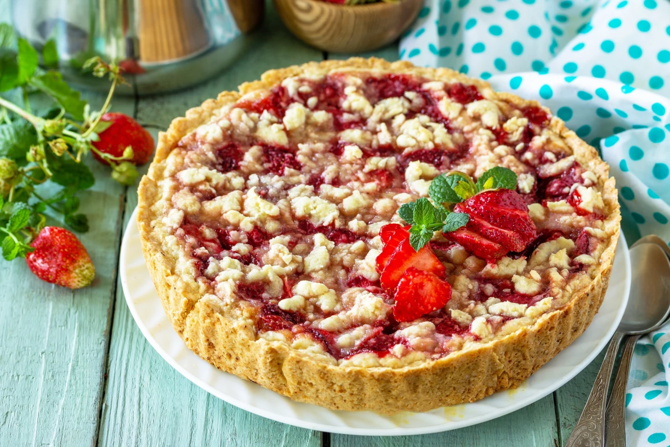 Tarta z truskawkami i kruszonką to jeden z prostszych do zrobienia deserów na lato Tarta z truskawkami i kruszonką to jeden z prostszych do zrobienia deserów na lato