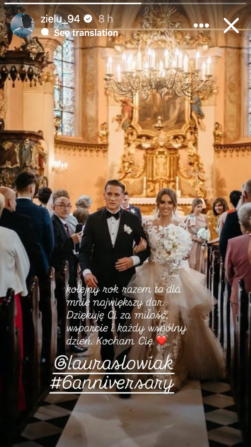 Piotr Zieliński złożył żonie życzenia z okazji szóstej rocznicy ślubu Piotr Zieliński złożył żonie życzenia z okazji szóstej rocznicy ślubu