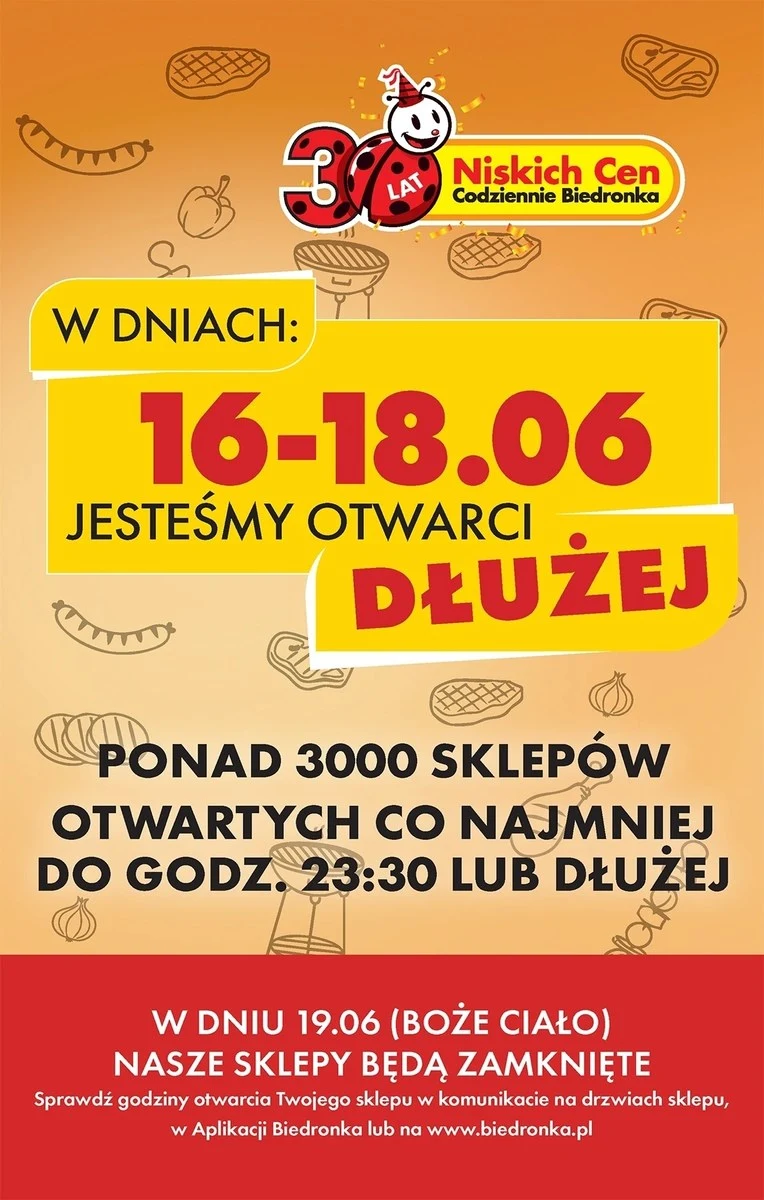 Biedronka będzie otwarta dłużej od 16 do 18 czerwca 