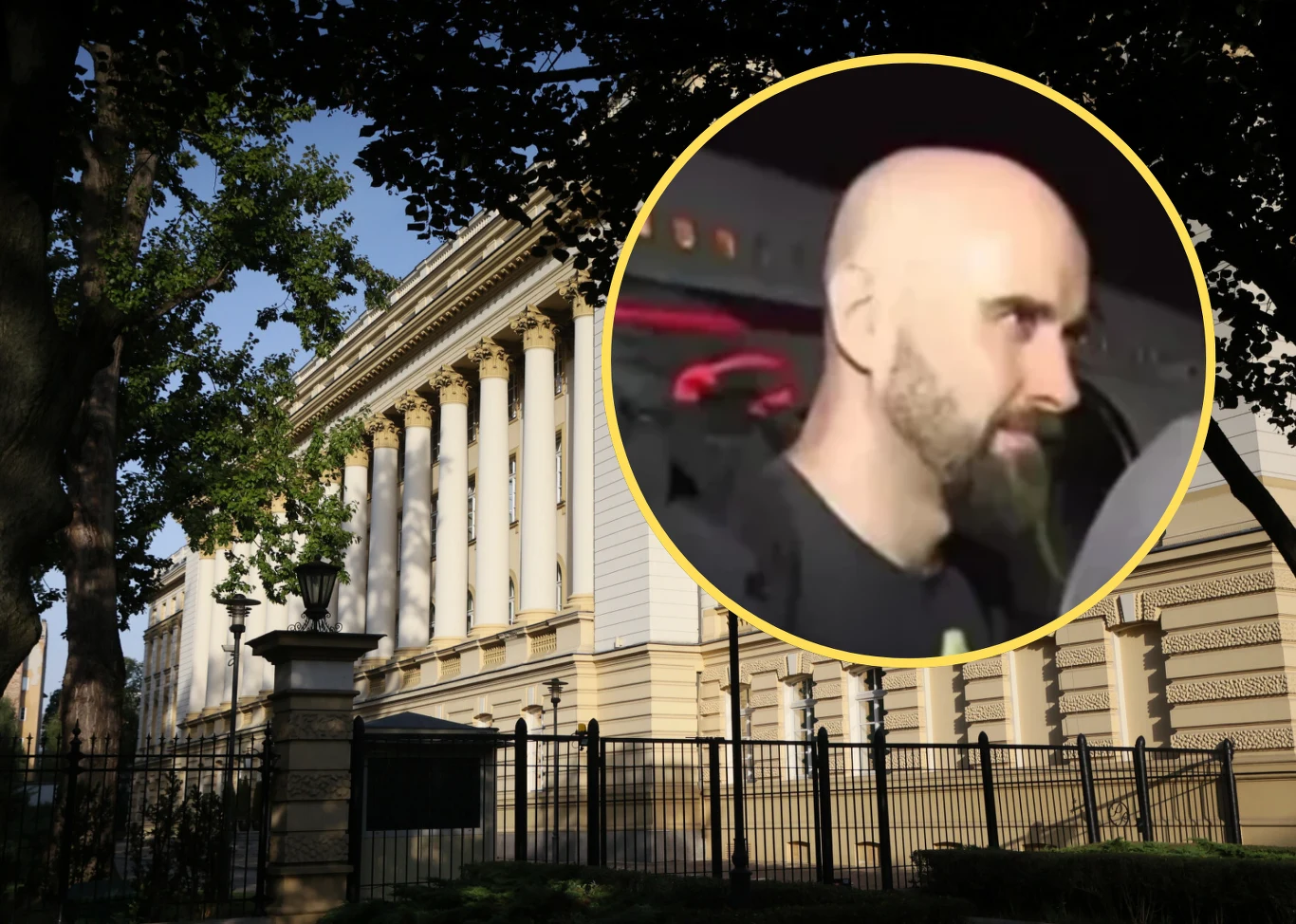 Wraca sprawa Pawła Rubcowa. Sąd domaga się tajnych dokumentów z Kancelarii Premiera Gmach ozdobiony klasycznymi kolumnami częściowo ukryty za ogrodzeniem i drzewami, po prawej stronie w żółtym okręgu zbliżenie łysiejącego mężczyzny z brodą