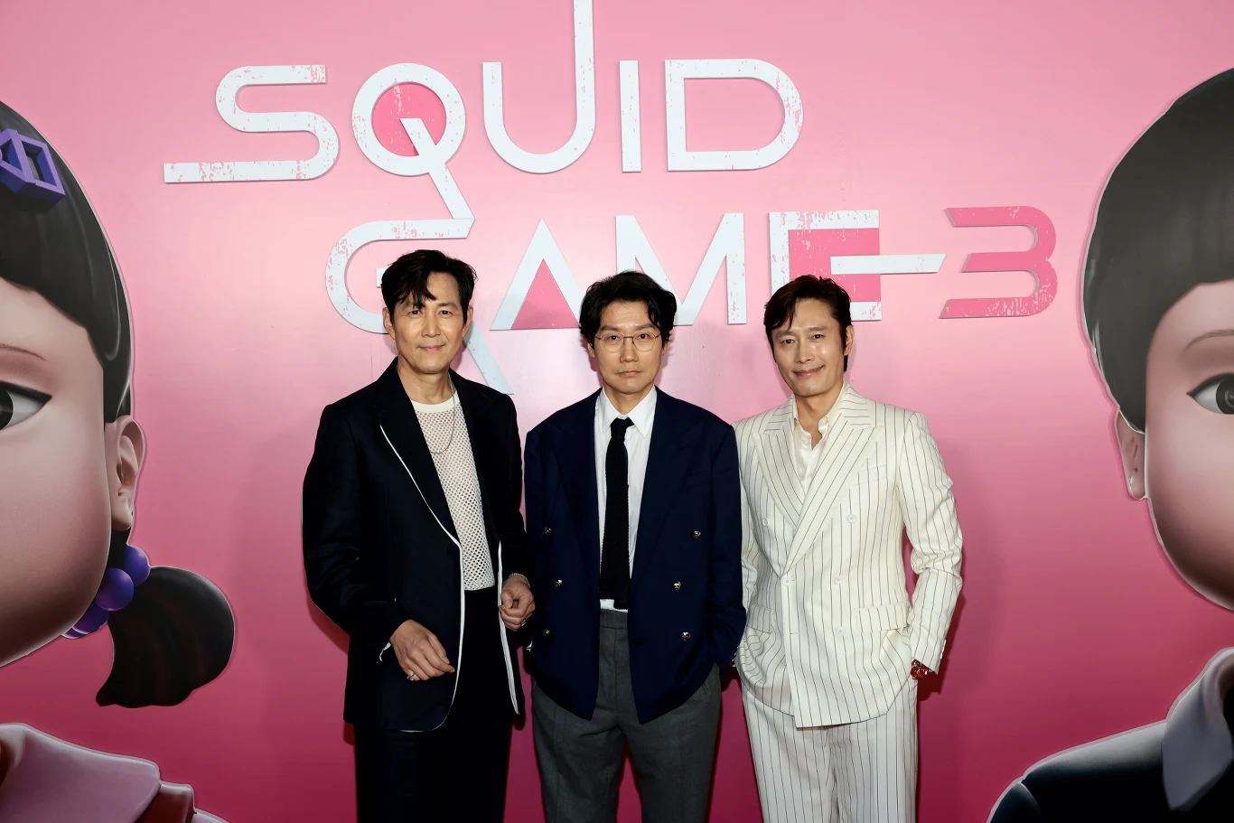 Lee Jung-jae, Hwang Dong-hyuk i Lee Byung-hun na premierze trzeciego sezonu "Squid Game" w Nowym Jorku