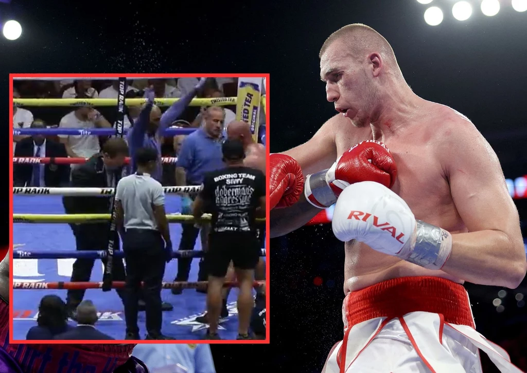 Damian Knyba na głównym planie. W ramce Marcin Siwy w momencie przerywania pojedynku Damian Knyba na głównym planie. W ramce Marcin Siwy w momencie przerywania pojedynku