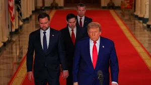 Prezydent USA Donald Trump, wiceprezydent J.D. Vance oraz sekretarz stanu Marco Rubio