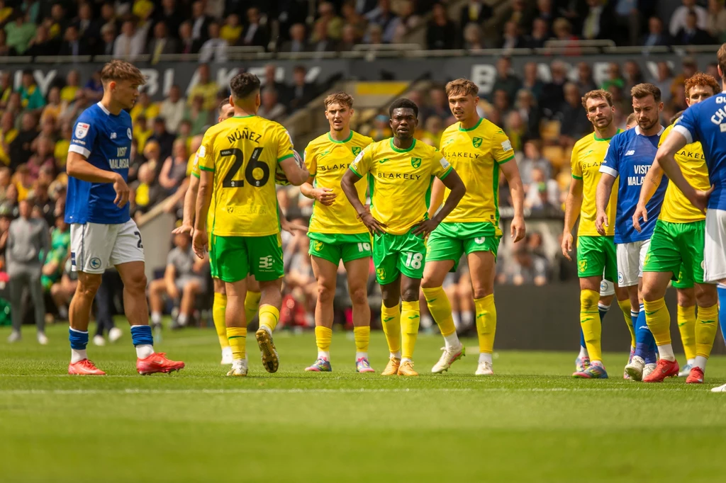 Zawodnicy Norwich City podczas meczu Championship z Cardiff City Zawodnicy Norwich City podczas meczu Championship z Cardiff City