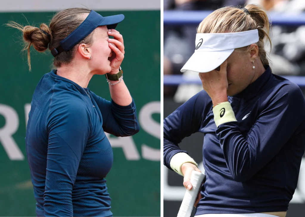 Na zdjęciu Barbora Krejcikova oraz Harriet Dart rozpaczająca po porażce z Czeszką Na zdjęciu Barbora Krejcikova oraz Harriet Dart rozpaczająca po porażce z Czeszką