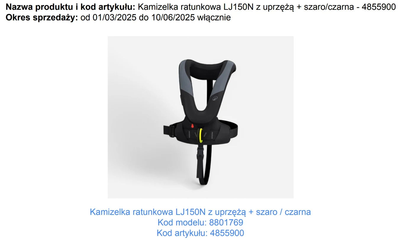 Kamizelka ratunkowa w kolorze szaro-czarnym wyposażona w uprząż, prezentowana na białym tle, posiada elementy ochronne i regulowane paski.