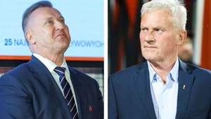 Prezes PZPN Cezary Kulesza (z lewej) i jeden z jego poprzedników - Michał Listkiiewcz  