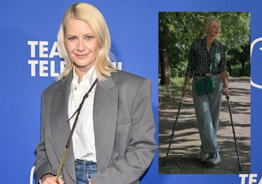 Małgorzata Kożuchowska chodzi o kulach Małgorzata Kożuchowska chodzi o kulach