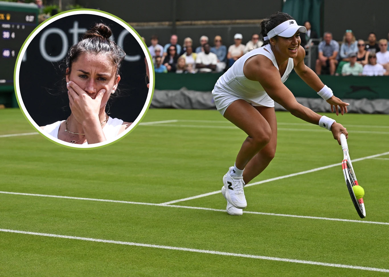Heather Watson w akcji na kortach Wimbledonu, w kółku Sara Sorribes Tormo