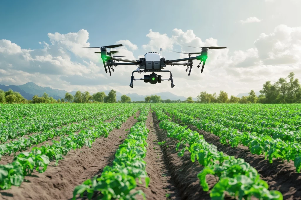 Dron nad polami pomaga rolnikom