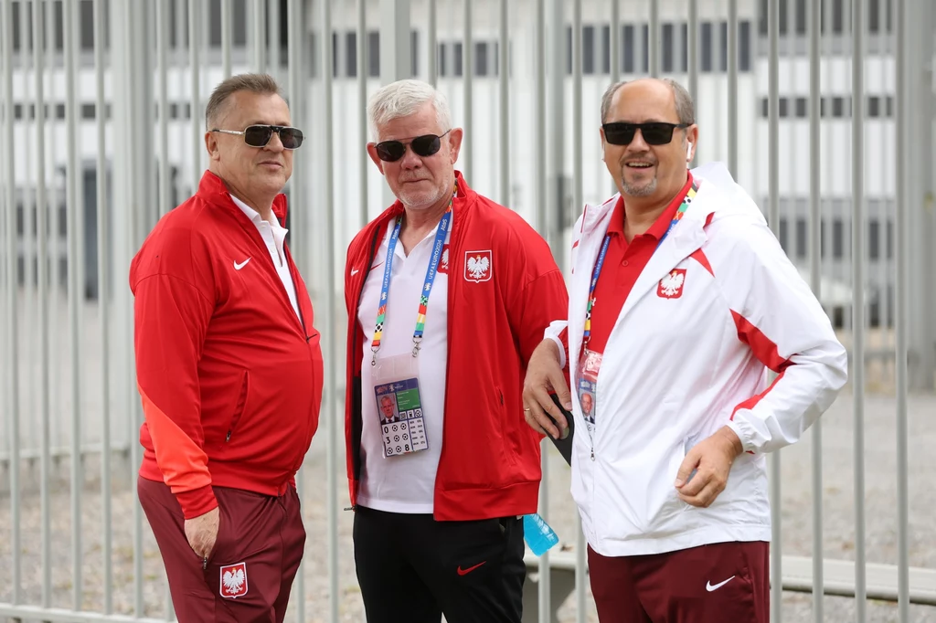 Cezary Kulesza, Adam Kaźmierczak i Mieczysław Golba podczas Euro 2024 Cezary Kulesza, Adam Kaźmierczak i Mieczysław Golba podczas Euro 2024
