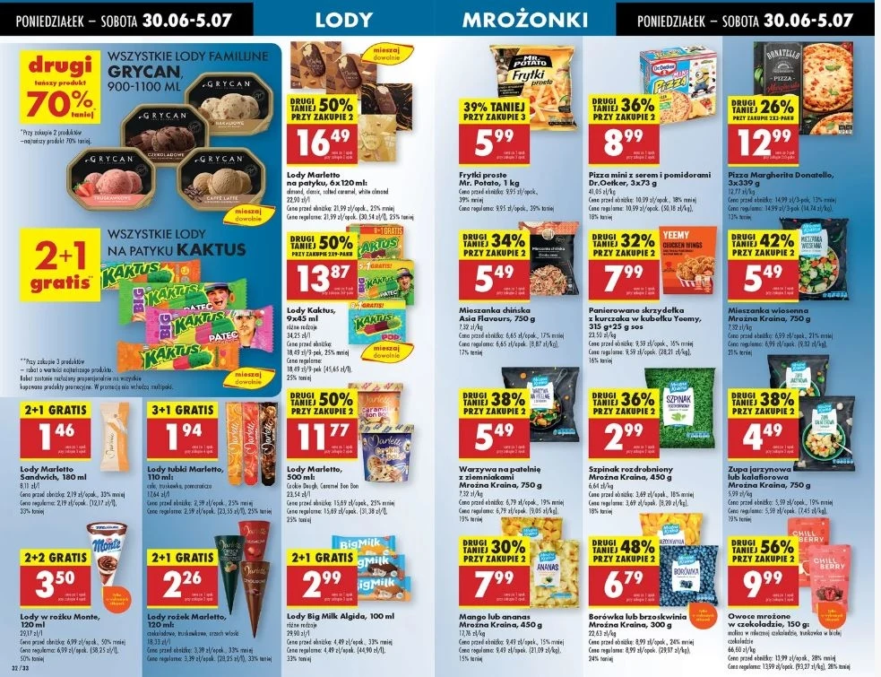 Biedronka oferuje lody Grycan 70% taniej!
