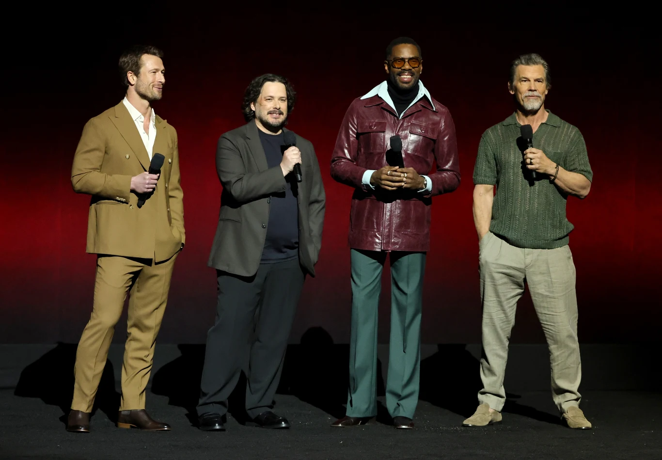 Glen Powell, Edgar Wright, Colman Domingo i Josh Brolin podczas prezentacji filmu "The Running Man" na CinemaConie 2025 Glen Powell, Edgar Wright, Colman Domingo i Josh Brolin podczas prezentacji filmu "The Running Man" na CinemaConie 2025